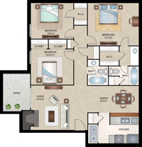 Naples - Three Bedroom / Two Bath - 1,127 Sq. Ft.*